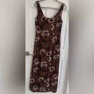 Adrianna Papell Brown Maxi Dress with sequins Purple and Cream Floral Design
